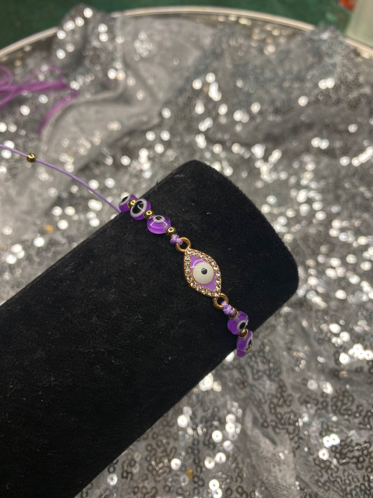 Purple Evil Eye Adjustable Bracelet