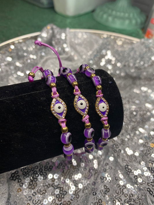 Purple Evil Eye Adjustable Bracelet